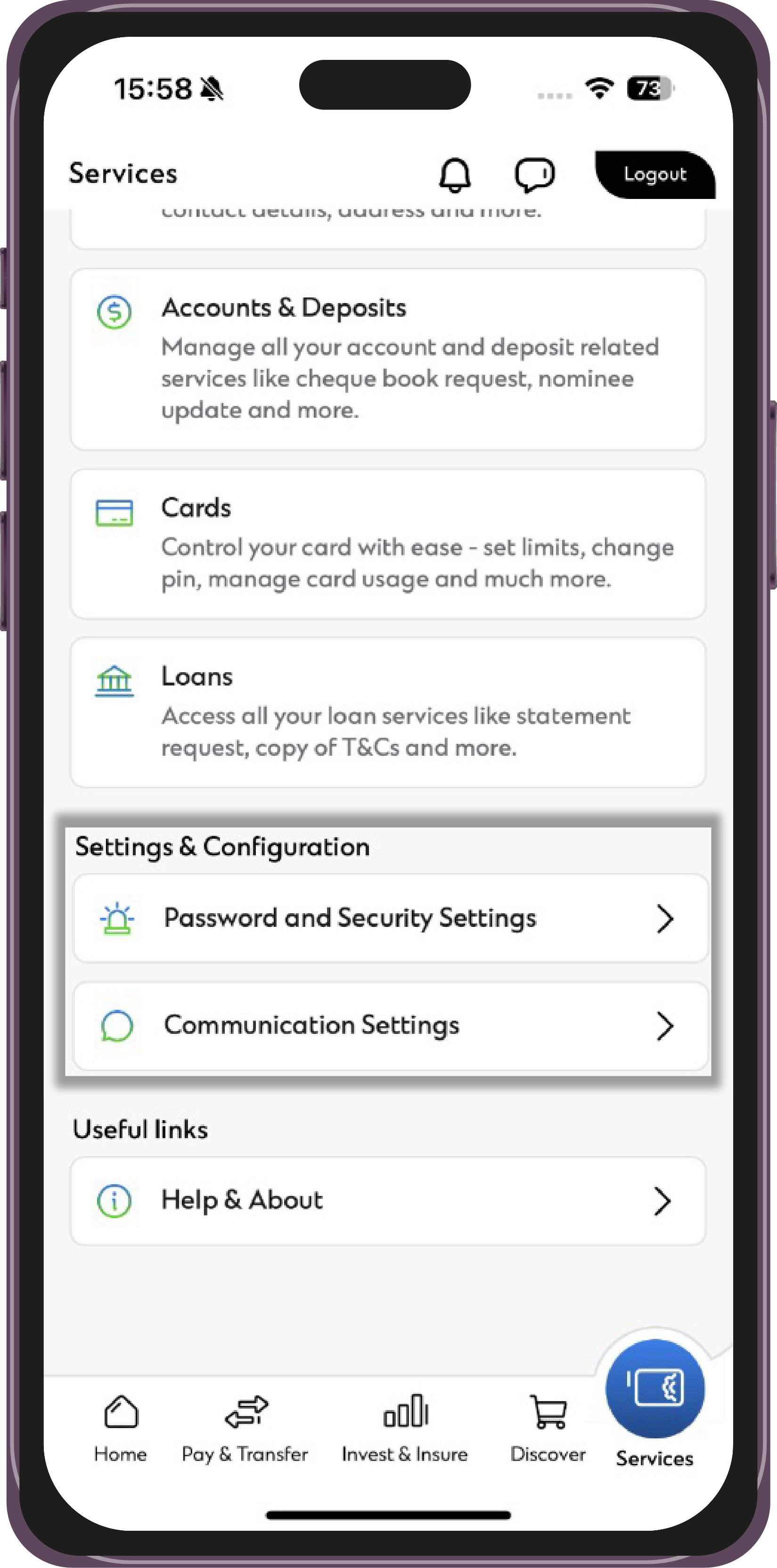 In configure settings passwords